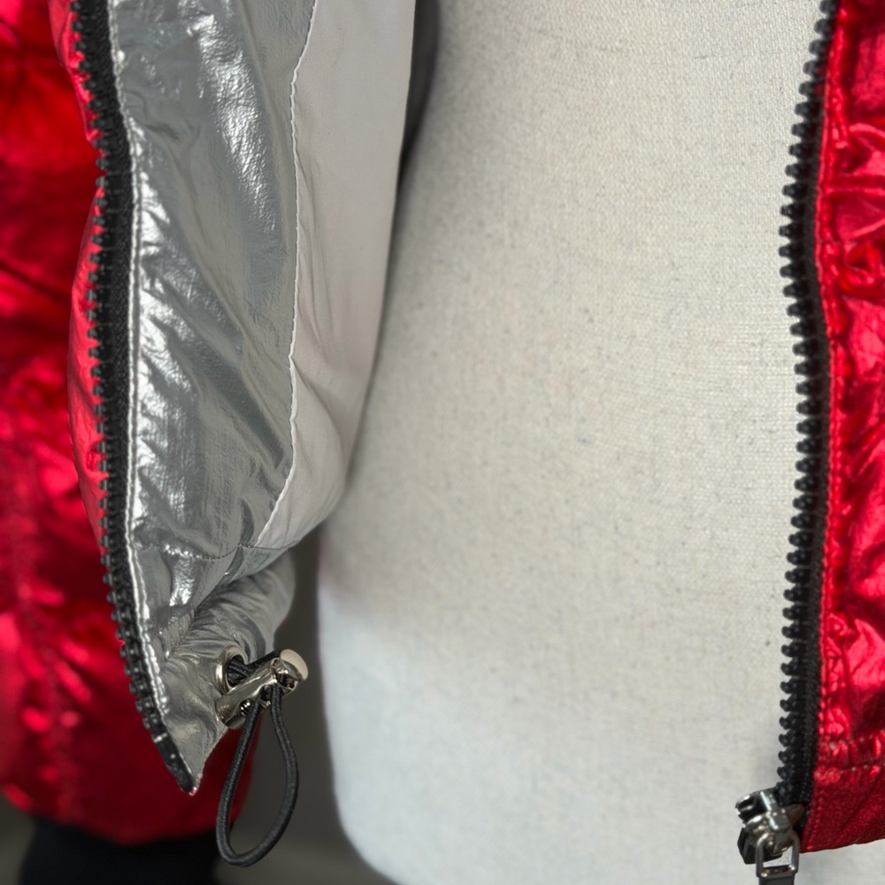 Metallic Red Women's Puffer Jacket - Picture 10 of 12